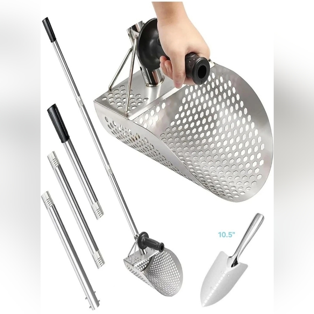 Stainless Steel Sand Scoop Shovel – Metal Detecting Beach Tool | Long Handle +